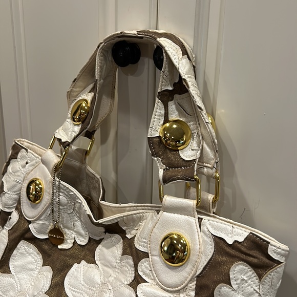 Like NEW! VINTAGE BIG Buddha Expresso brown w/ White Abstract flowers Bag - Picture 5 of 13